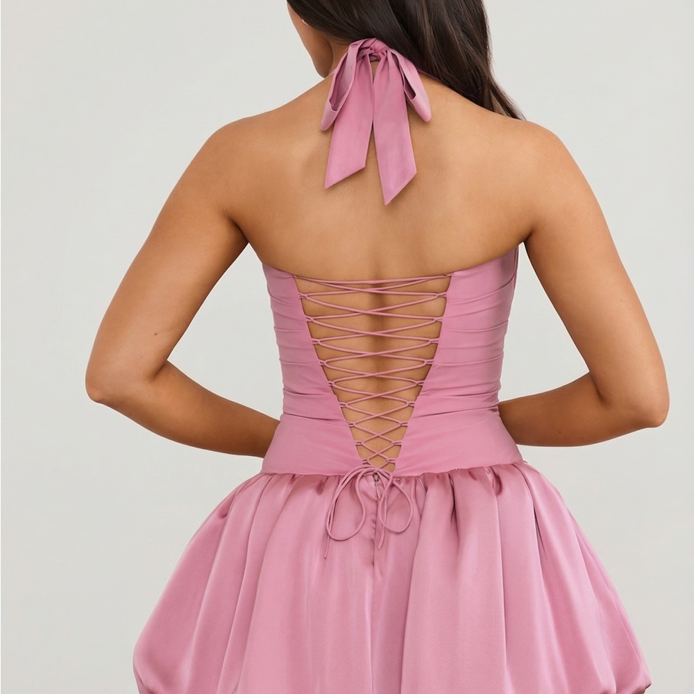 Oh Polly Mauve Lace-Up Mini Dress